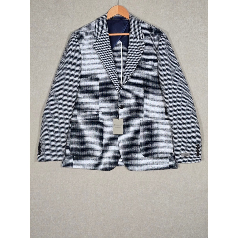 NWT Hayward Mayfair London Men Kenway Houndstooth Wool Sport Coat Blazer Grey 42